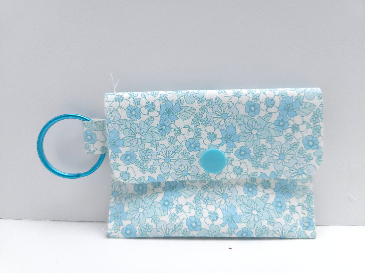 Aqua Fine Line Floral Single Pocket Card Wallet Ready To Ship