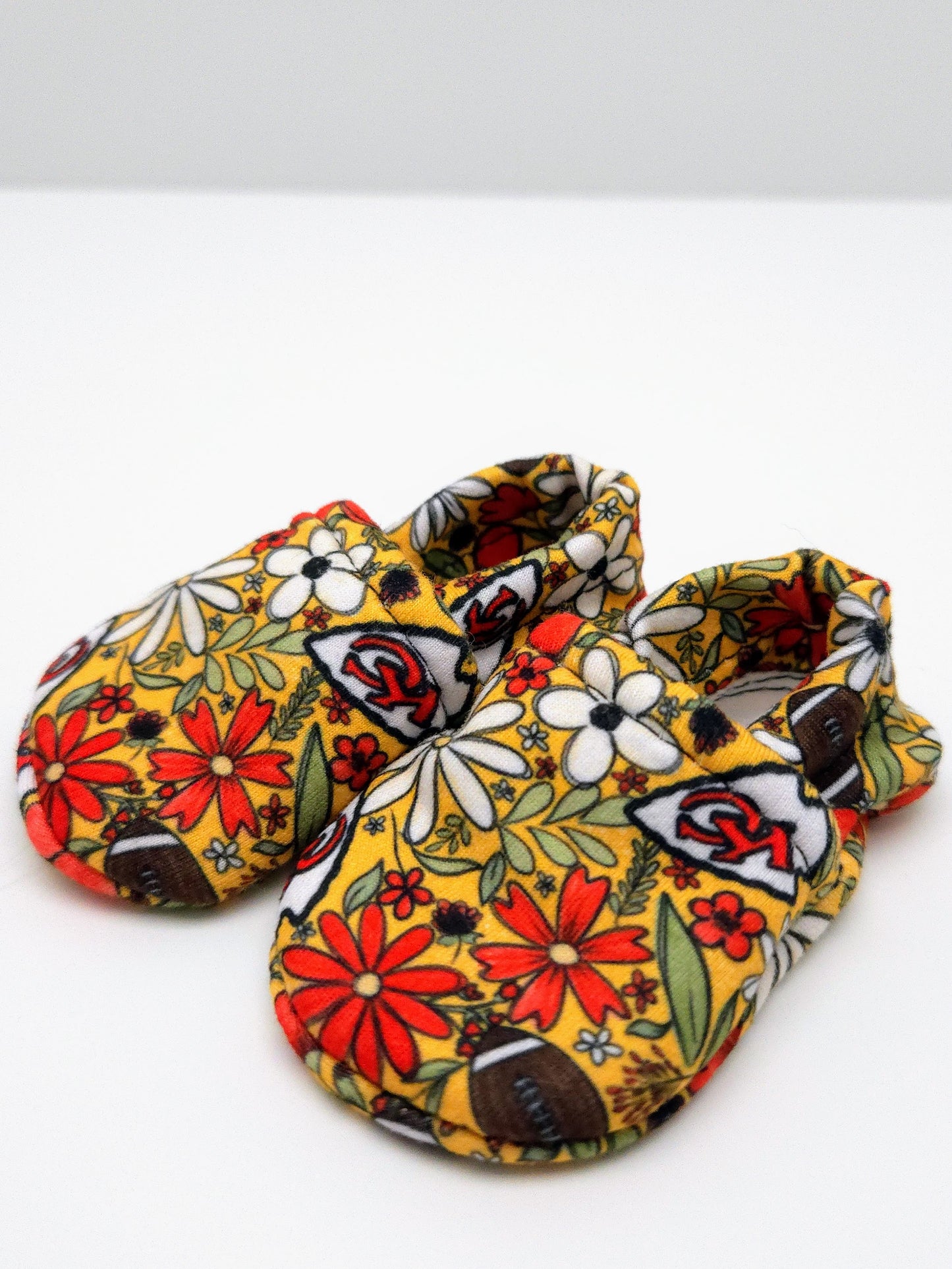 Newborn Flannel Golden C H I E F S Floral Everyday Shoes - Ready To Ship