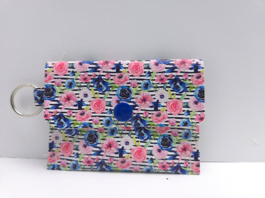 Navy Floral Stripe Single Pocket Card Wallet Ready To Ship