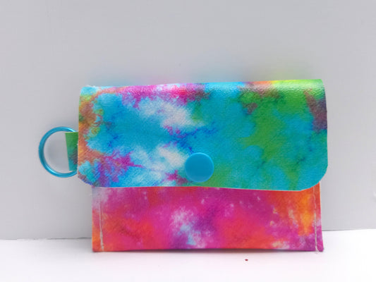 Blue Button Tie Dye Single Pocket Card Wallet Ready To Ship
