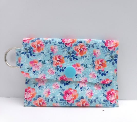 Aqua Floral Single Pocket Card Wallet Ready To Ship