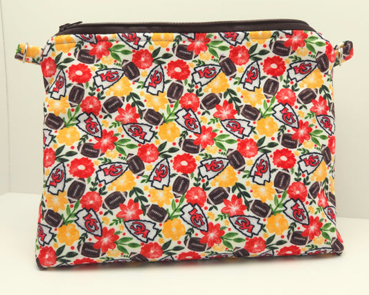 White C H I E F S Flowers Medium Zippered Bag w. Pockets - Ready To Ship
