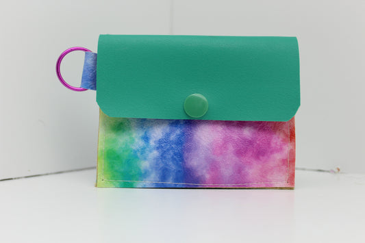 Teal Rainbow Tie Dye Single Pocket Card Wallet Ready To Ship