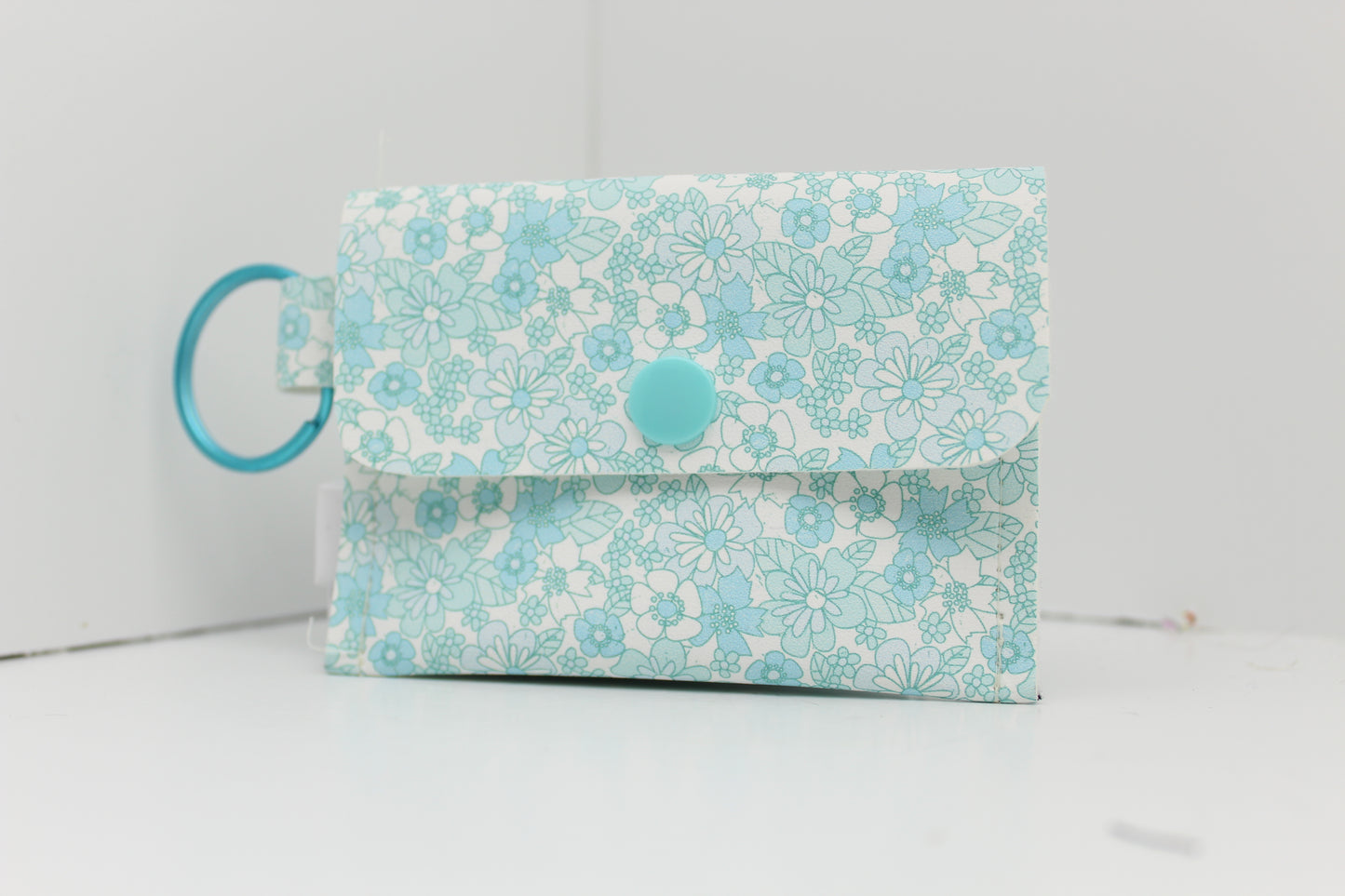 Light Blue Floral Single Pocket Card Wallet Ready To Ship