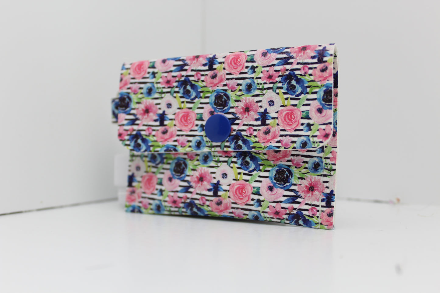 Beautiful Blue Floral Single Pocket Card Wallet Ready To Ship