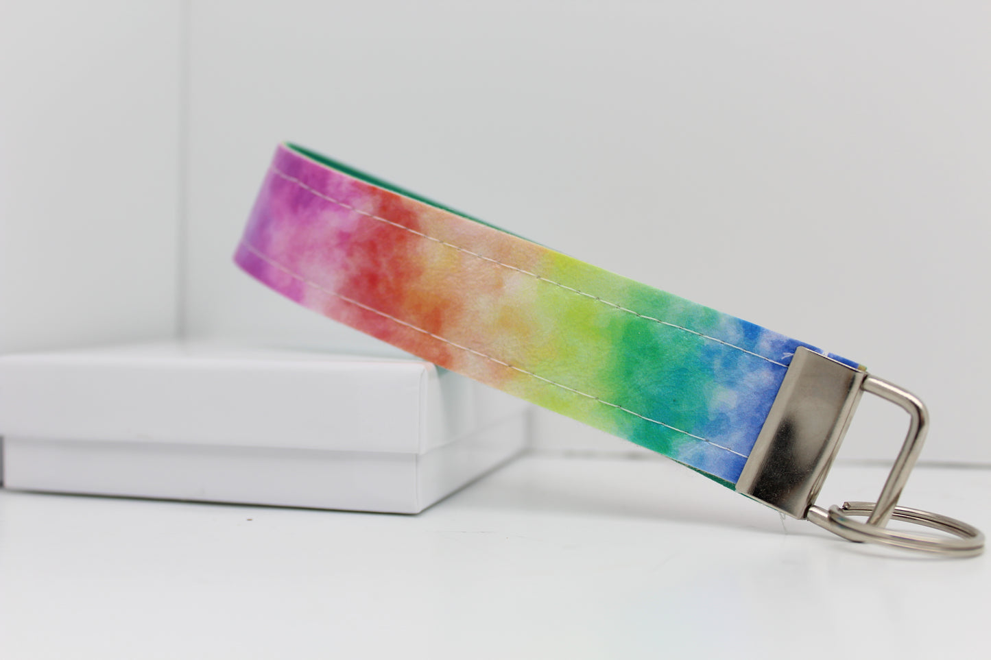 Rainbow Watercolor Two Layer Key Fob  Ready To Ship