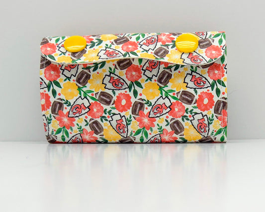 Red & Gold Floral Football Pocket Card Combo Wallet Ready To Ship