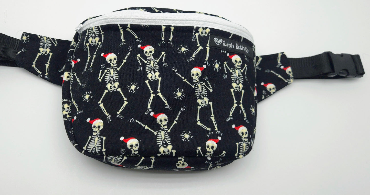 Santa Skeletons Medium Bum Bag / Adult S-XXL Strap / w. Cash Pocket - Ready To Ship