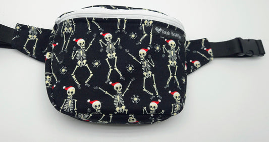 Santa Skeletons Medium Bum Bag / Adult S-XXL Strap / w. Cash Pocket - Ready To Ship