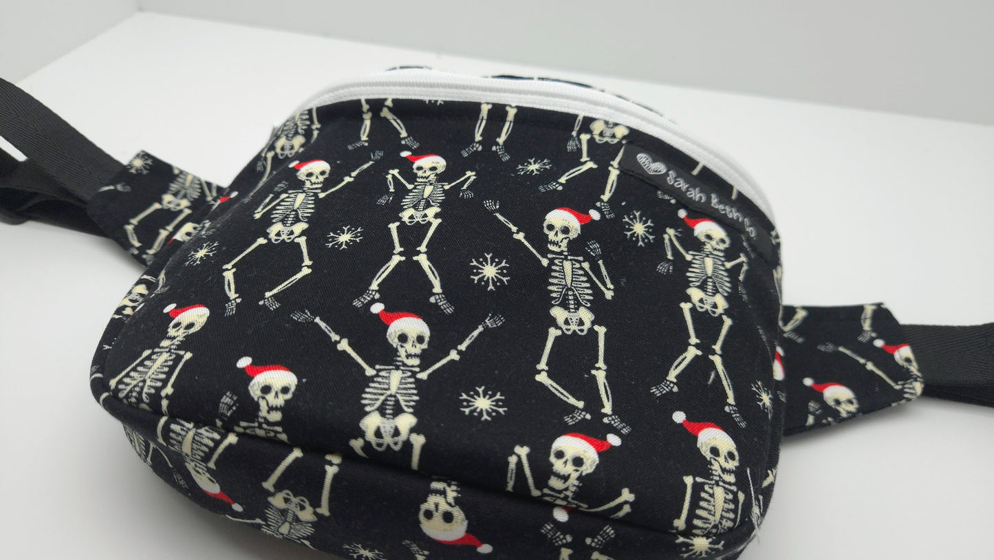 Santa Skeletons Medium Bum Bag / Adult S-XXL Strap / w. Cash Pocket - Ready To Ship
